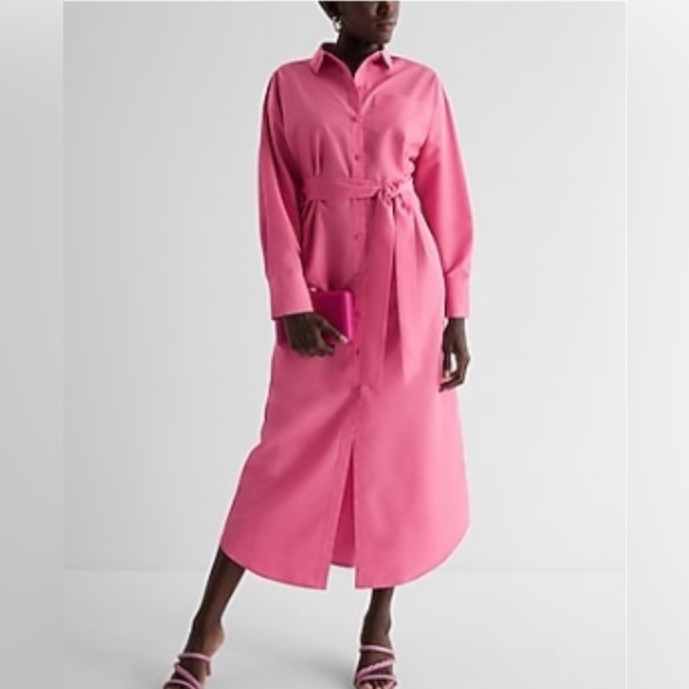 Express Neon Pink Maxi Shirt Dress